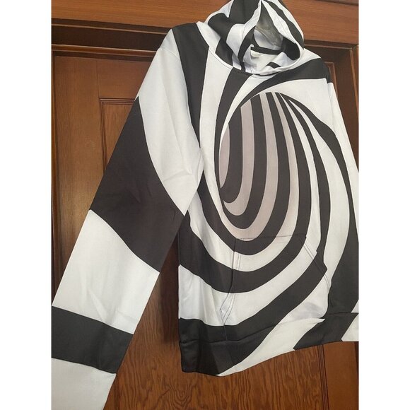 Black Grey White Swirl Hoodie Sweatshirt Psychedelic Geometric Skater New XL - Picture 2 of 9